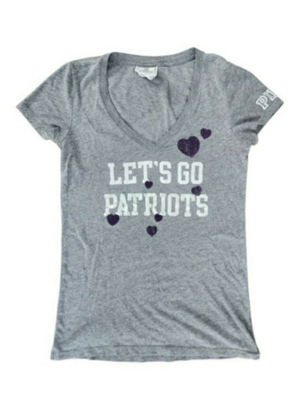 Y2K Victoria's Secret Pink LET'S GO PATRIOTS Grey V-Neck Tee